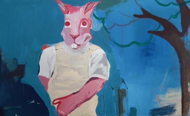 Karolína Kulhavá, Růžový králík, akryl na plátně, 180 x 110 cm - do 06/2026
